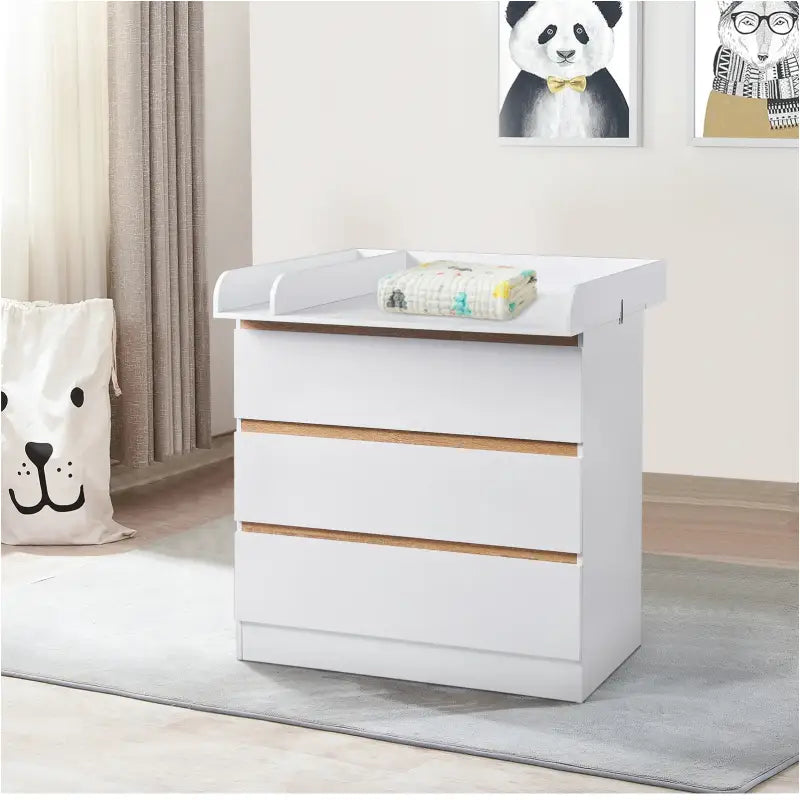 BukkitBow Baby verschoontafel met 3 laden, MDF dressoir, veilige en gemakkelijke babyverzorging, afmetingen 80x48x78cm