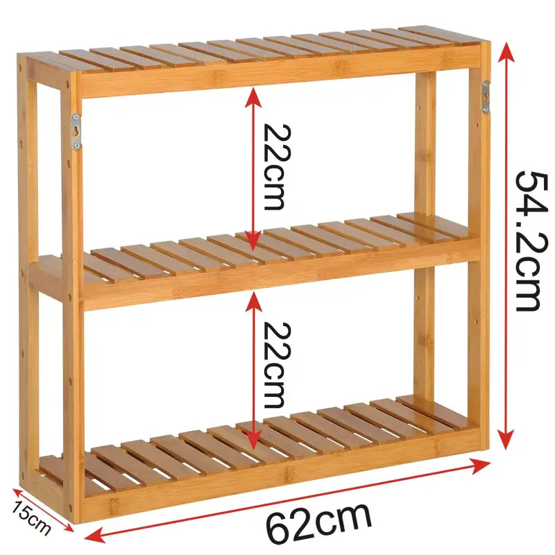 BukkitBow bamboe wandplank handdoekenrek, duurzame cosmetica plank, 60x15x54cm, max 15kg, geschikt voor badkamer en keuken