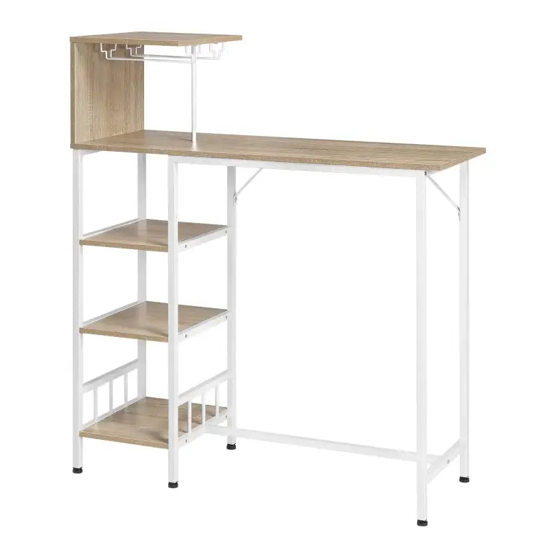 BukkitBow bartafel met houten planken en opbergruimte voor glazen, stijlvolle en praktische bartafel voor thuis of bar.