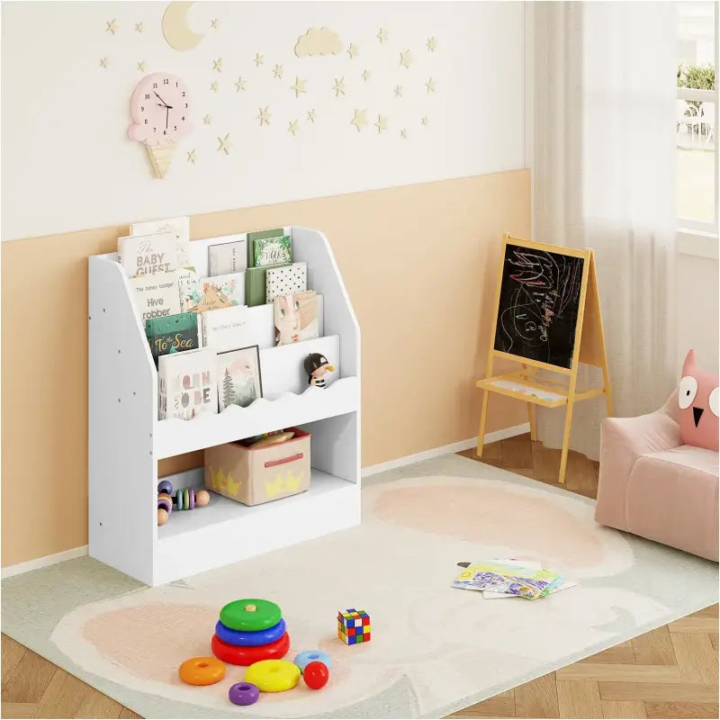 BukkitBow kinderboekenkast met 5 compartimenten, houten opbergkast voor speelgoed en boeken in speelkamer, 70x80x30cm