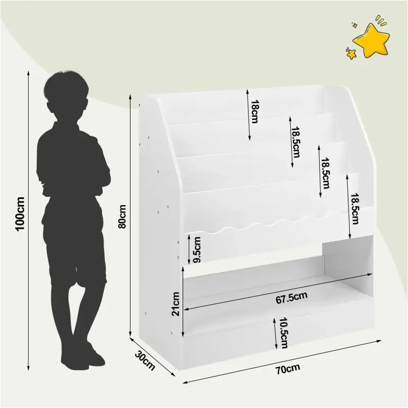 Kinder boekenkast van BukkitBow met 5 compartimenten, geschikt voor speelgoed en boeken in de speelkamer, 70x80x30 cm.