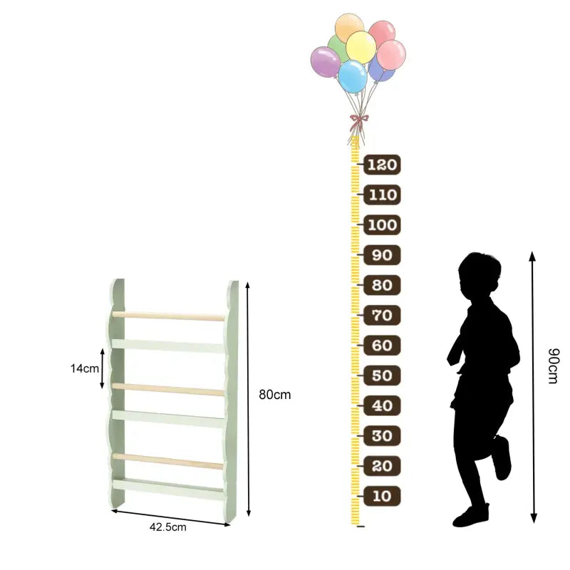 Houten kinderboekenkast BukkitBow met meerdere boekenplanken, geschikt voor kinderkamers en speelgoedopslag.