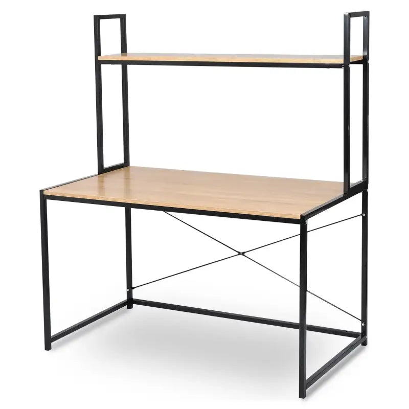 BukkitBow bureau met hout en stalen frame, 120x60x140 cm, inclusief opbergplank en maximaal 50 kg draagvermogen.