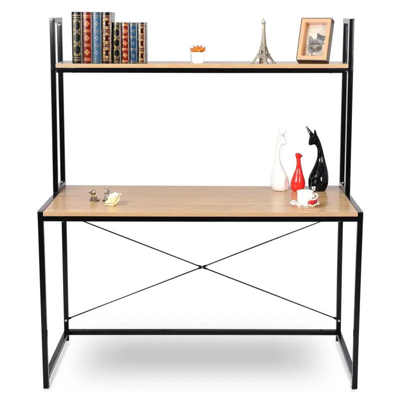 BukkitBow bureau met houten en stalen frame, opbergplank, 120x60x140 cm, geschikt voor 50 kg draagvermogen, modern kantoormeubel
