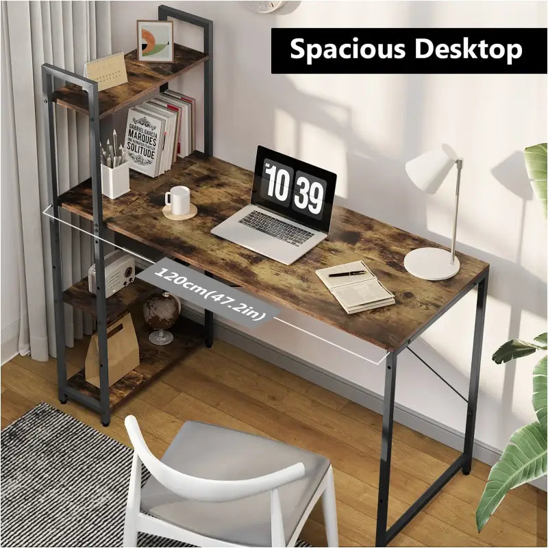 BukkitBow bureau met houten en metalen planken, verstelbare zijplank, afmetingen 120x50x120 cm, draagvermogen 50 kg, modern design
