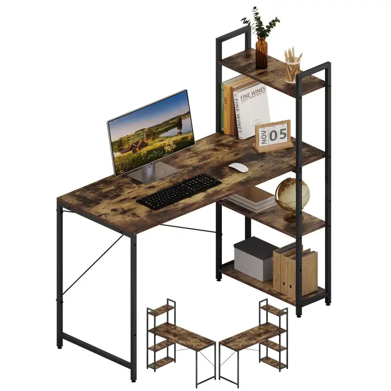 BukkitBow bureau met houten en metalen planken, verstelbare zijplank, afmetingen 120x50x120 cm, draagvermogen 50 kg, modern ontwerp