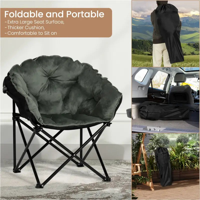 BukkitBow campingstoel met gevoerde fluwelen bekleding, draagbare opberghoes, 150kg capaciteit en comfortabele zitpositie