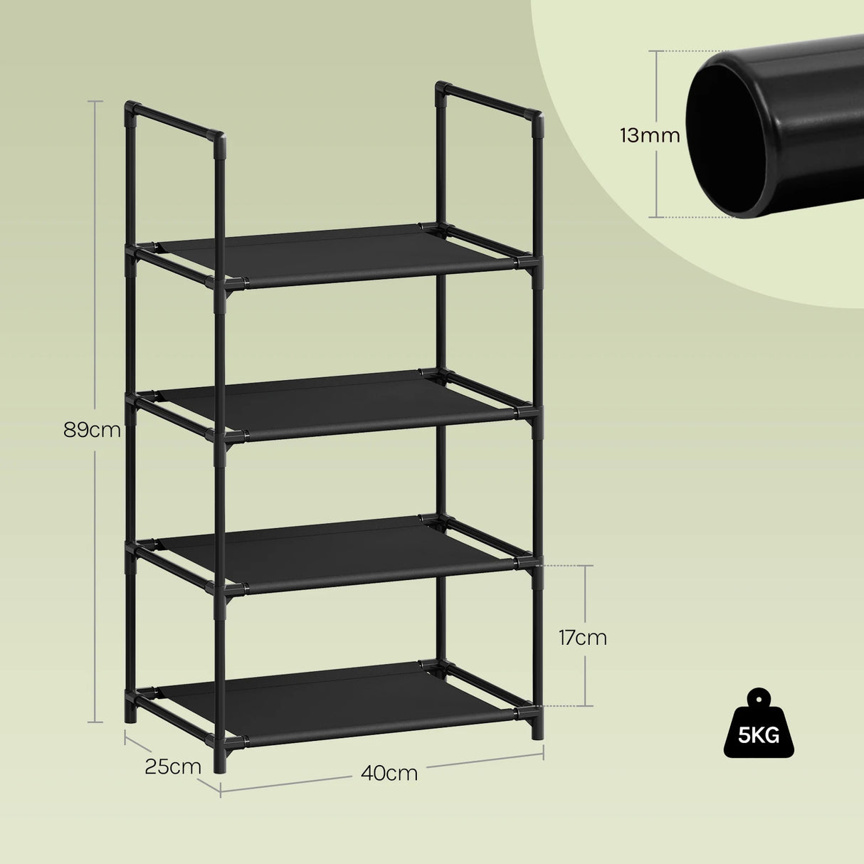 BukkitBow Compact Schoenenrek met metalen buizen, stapelbaar en flexibel voor het organiseren van schoenen in de hal of slaapkamer