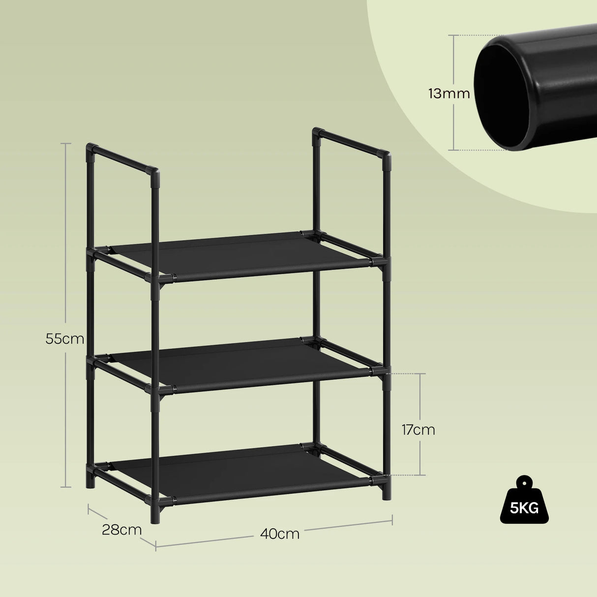 BukkitBow Compact schoenenrek met metalen buizen, stapelbaar en flexibel voor het organiseren van schoenen in een modern interieur