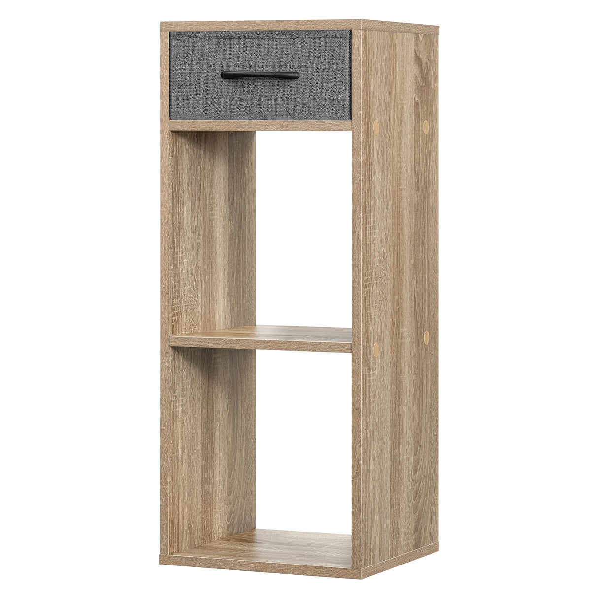 BukkitBow compacte boekenkast met stoffen lade en 3 niveaus, houten meubel voor boeken en accessoires