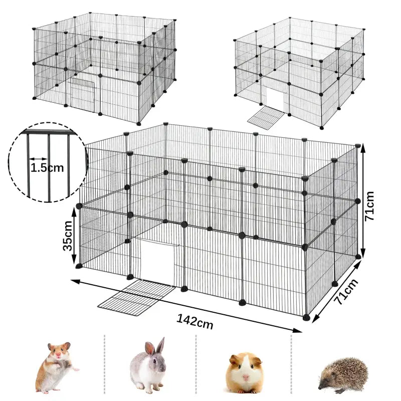BukkitBow compacte knaagdierenren met twee lagen, stevige panelen en ventilatie, 142x71x71cm, veilige dierenren voor knaagdieren.