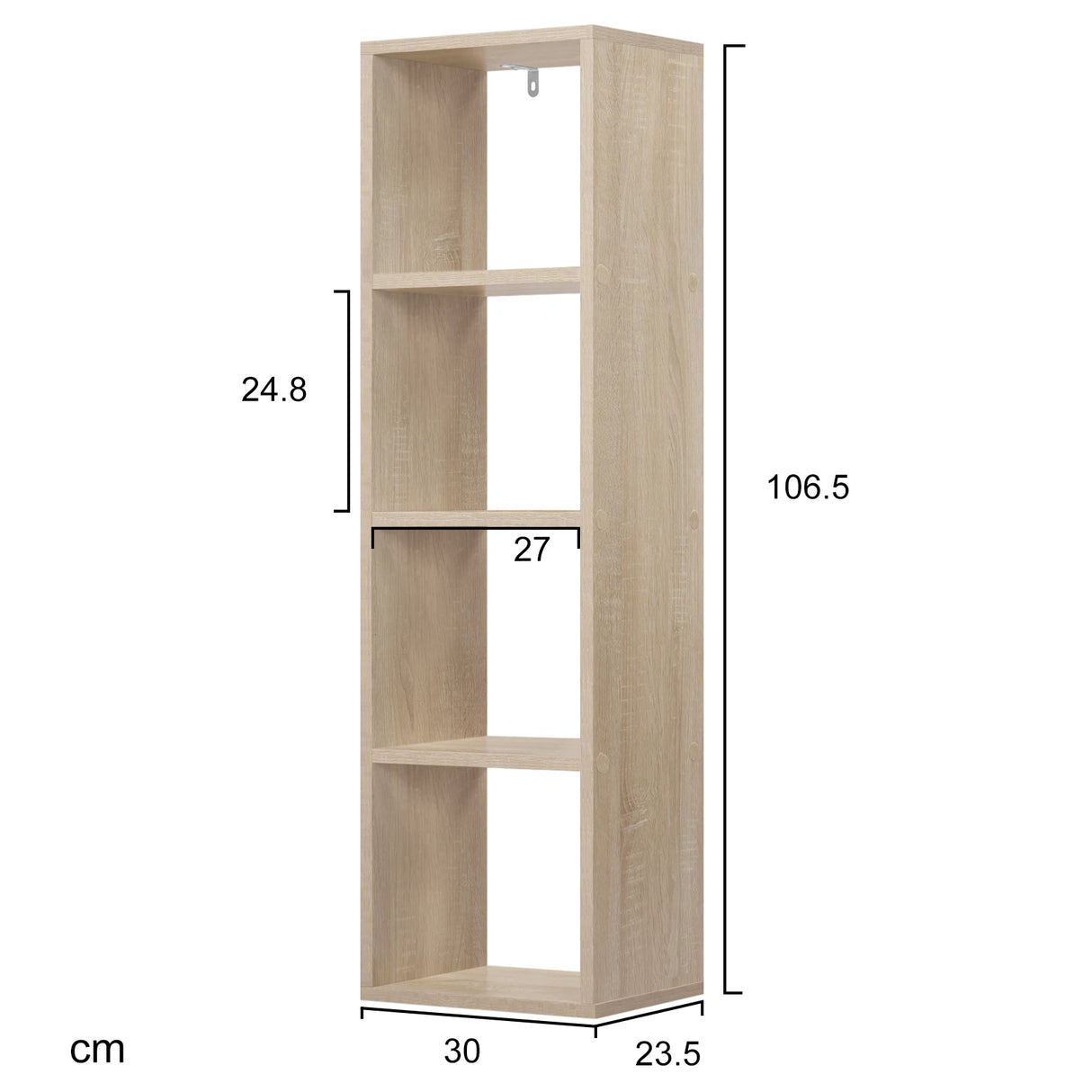 BukkitBow compacte kubus boekenkast met 4 vakken, verticaal en horizontaal, van hout, geschikt voor boeken en decoratie.