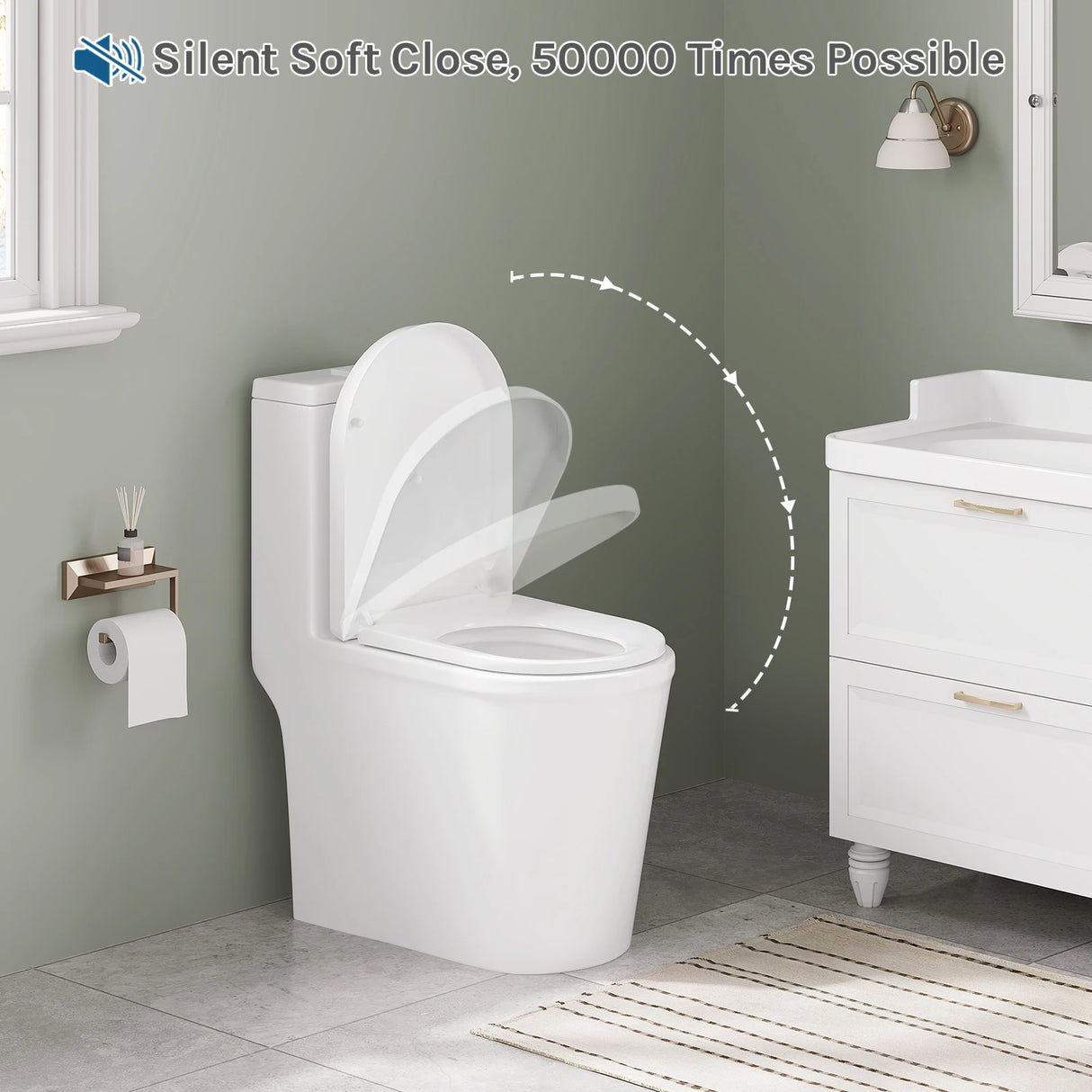Toiletbril van kunststof met D-vorm, BukkitBow, soft-close en quick-release voor eenvoudige reiniging.