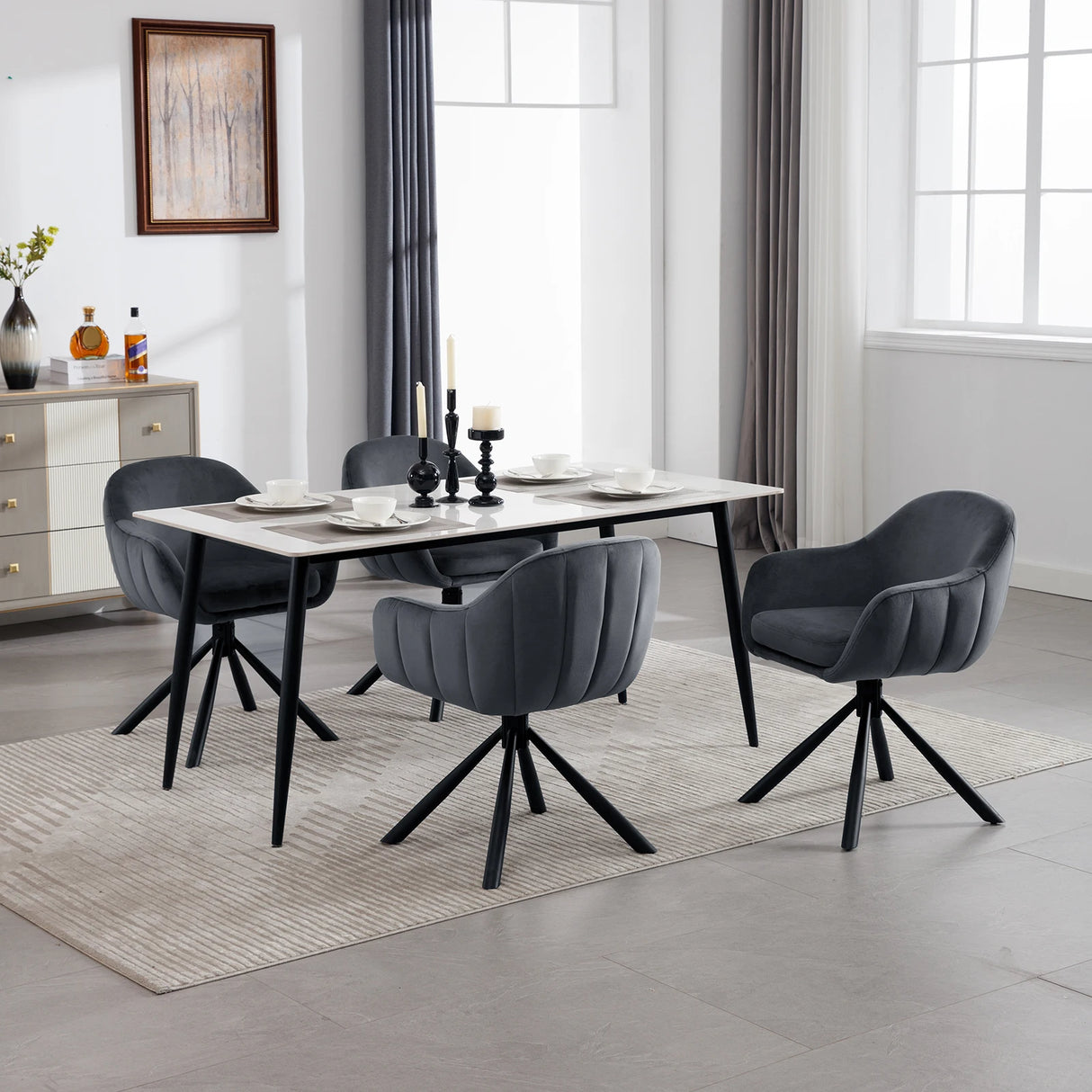 Set van 2 BukkitBow draaibare eetkamerstoelen met armleuningen, modern design en comfortabele zit.