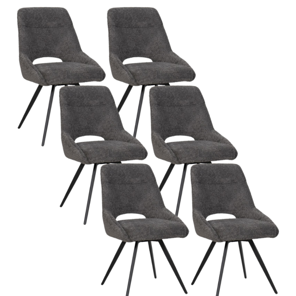 BukkitBow eetkamerstoel met chenille stof en metalen onderstel, geschikt als keuken- of make-up stoel, elegant en comfortabel.