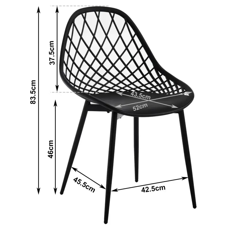 Set van 4 BukkitBow eetkamerstoelen met holle rugleuning, Scandinavisch design en metalen poten, geschikt voor keuken en eethoek
