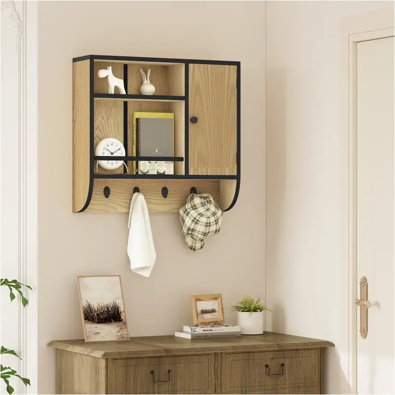 BukkitBow eiken badkamermeubel met wandkast en verstelbare planken, industrieel ontwerp, 58x52x15 cm, maximale belasting 7 kg per lade.