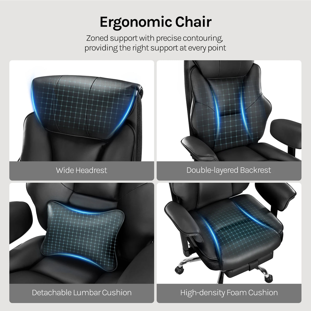 BukkitBow ergonomische bureaustoel voor directeuren, kunstleer, verstelbare hoogte en zwenkwielen, comfortabel en professioneel design
