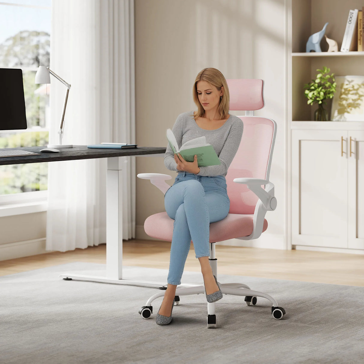 BukkitBow ergonomische bureaustoel met mesh zitting en lendensteun voor comfortabel zitcomfort.