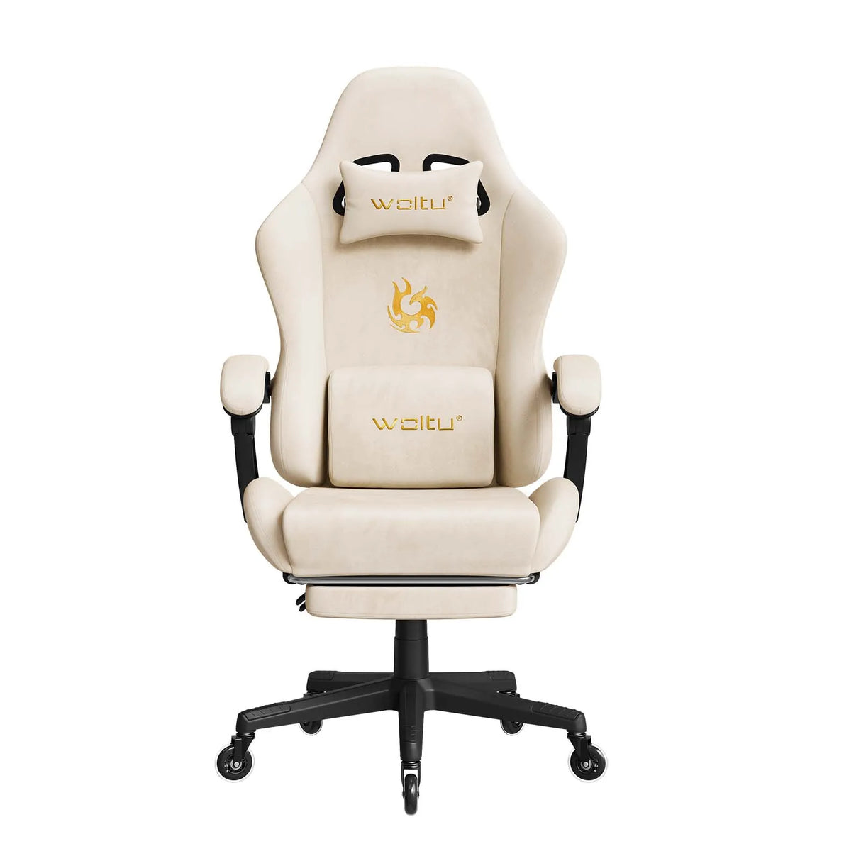 BukkitBow ergonomische gamestoel met microvezel bekleding, voetsteun en verstelbare rugleuning voor comfortabel zitten.