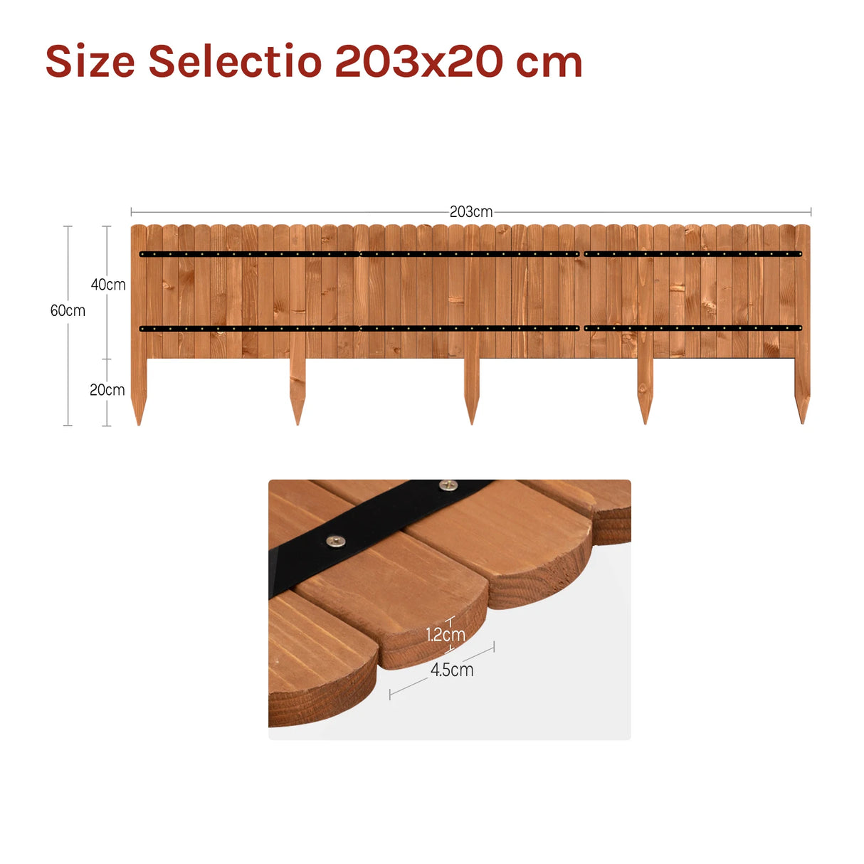 BukkitBow flexibele gazonrand van hout, 20-60 cm breed, tuinafscheiding borderrol, 2 meter lengte voor tuinborder.