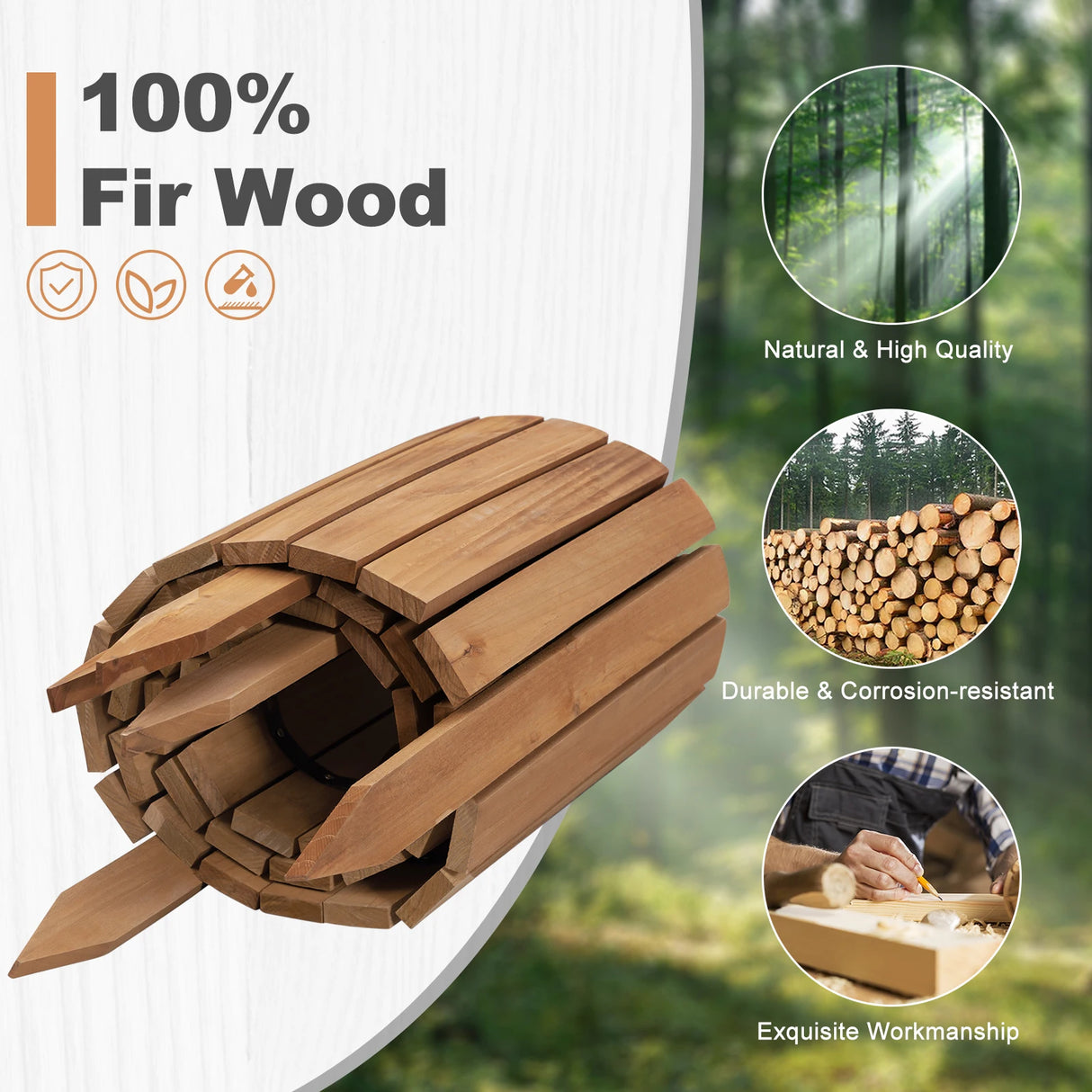 Flexibele houten gazonrand van BukkitBow, FSC Dennenhout, 203cm lang, voor nette tuinafscheiding en borders.
