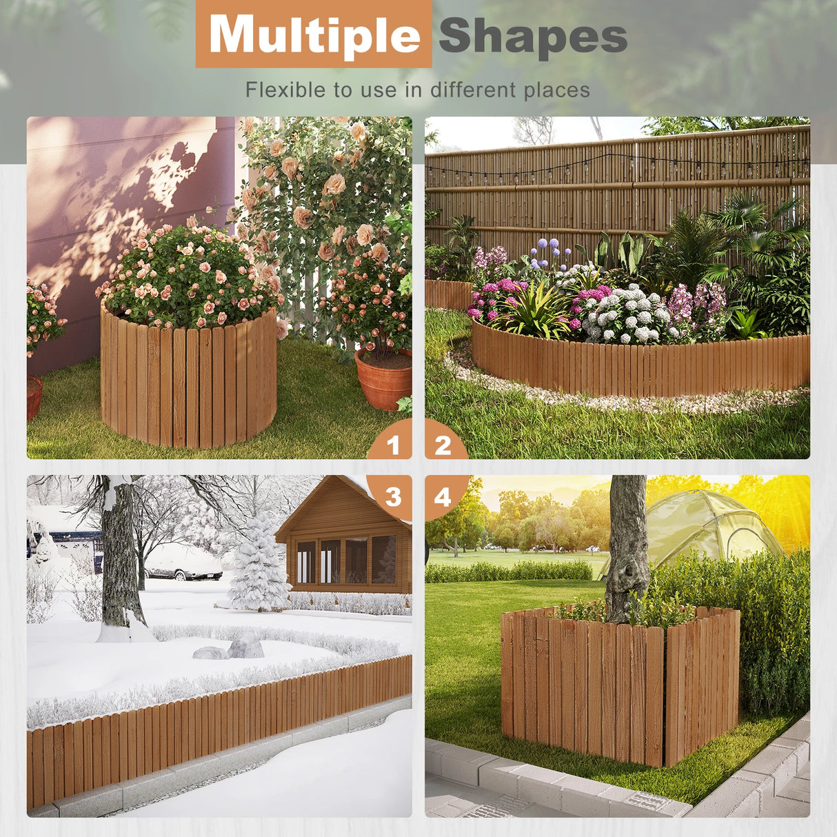Flexibele houten gazonrand van BukkitBow, FSC Dennenhout, 203cm lang, voor een nette en flexibele tuinafscheiding