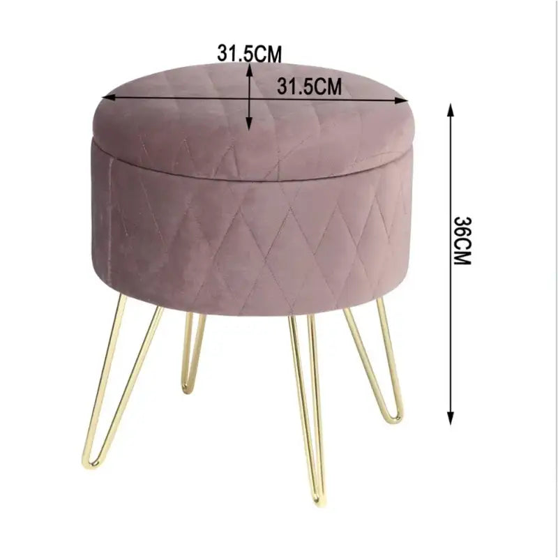 BukkitBow fluwelen poef met opbergruimte, gouden onderstel, stabiel en comfortabel, afmetingen 31,5x31,5x36 cm.