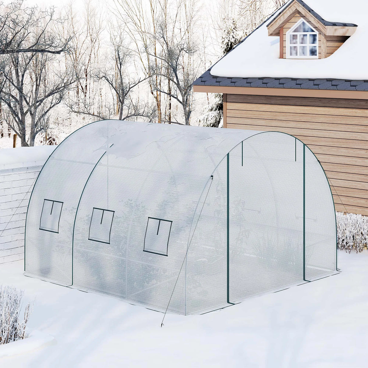BukkitBow grote foliekas 300x200x200cm, wintervaste tuinkas met 6 vensters voor tuinplanten en kweek.