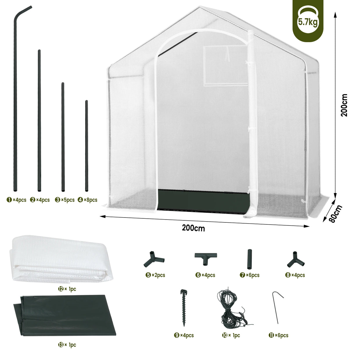 BukkitBow grote tomatenkas met puntdak, 200x80x200cm, wintervaste tuinkas voor tomaten en groenten in de tuin