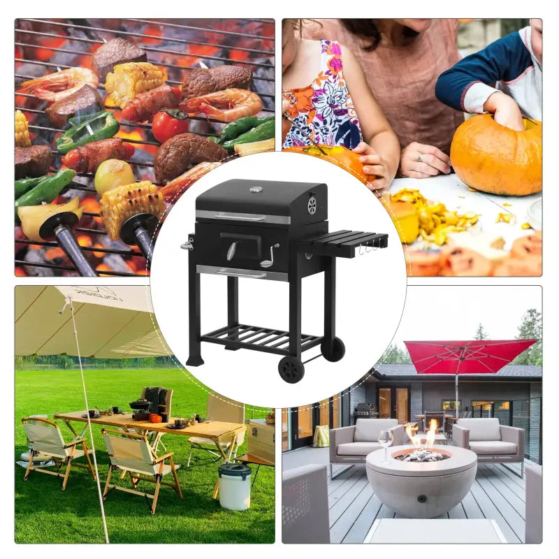 BukkitBow houtskoolbarbecue van staal met 2 grillroosters, verplaatsbaar, afmetingen 113x45,5x100 cm, geschikt voor outdoor koken