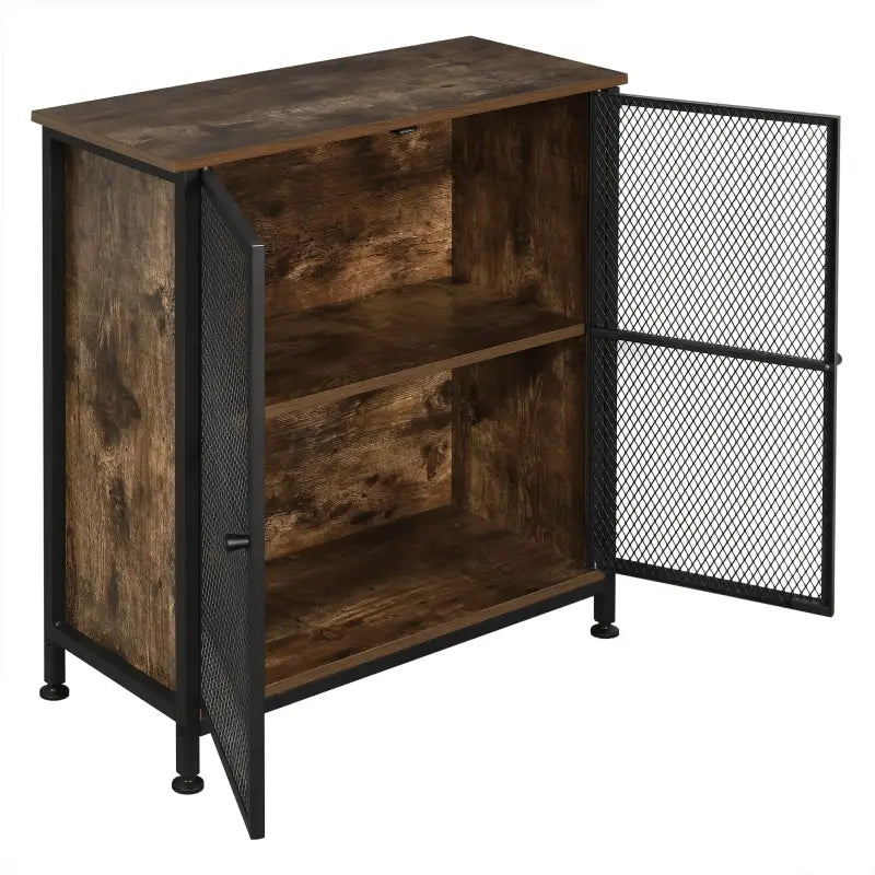 Industriële BukkitBow dressoir met staal en hout, ruime opbergruimte, 70x30x80cm, eenvoudige montage, modern design.