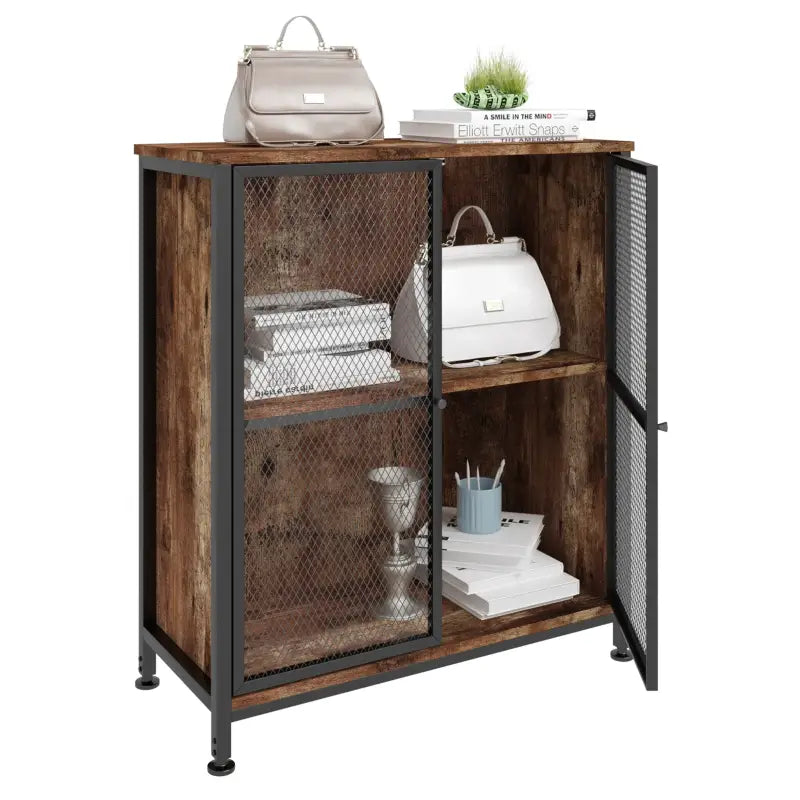 Industrieel dressoir van BukkitBow met staal en hout, ruime opbergruimte en eenvoudige montage, afmetingen 70x30x80 cm.
