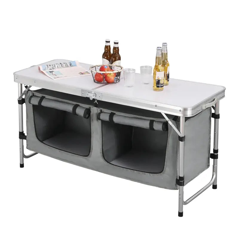 BukkitBow inklapbare campingtafel met stevig blad, geschikt voor 4-6 personen, 120x47x62/69,5 cm, maximale belasting 30 kg.