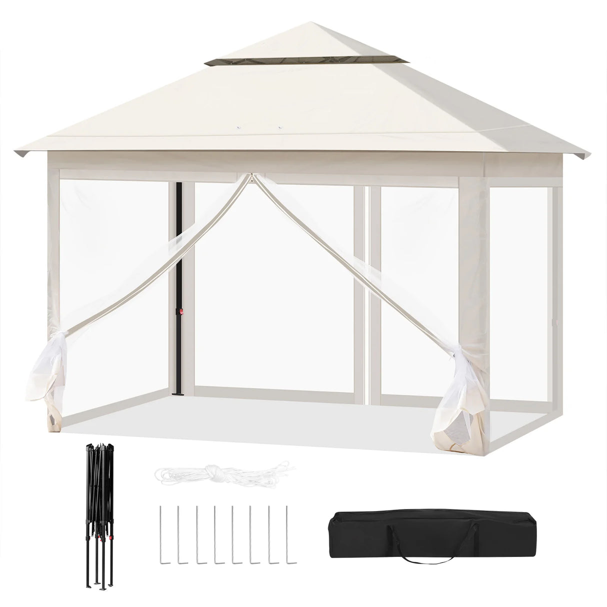 Inklapbare BukkitBow partytent 3x3m met dubbel dak en muggennet, ideaal voor buitenfeestjes en evenementen