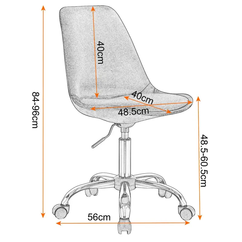 BukkitBow bureaustoel met draaibaar ontwerp, hoogteverstelbaar, faux leer en fluweel, stalen basis, zithoogte 48,5-60,5 cm.