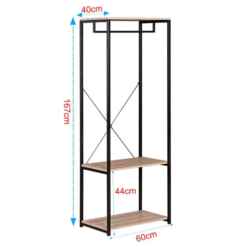 BukkitBow kledingrek met staal en hout, inclusief 2 opbergplanken, 60x40x167cm, max 20 kg, ideaal voor kleding en accessoires