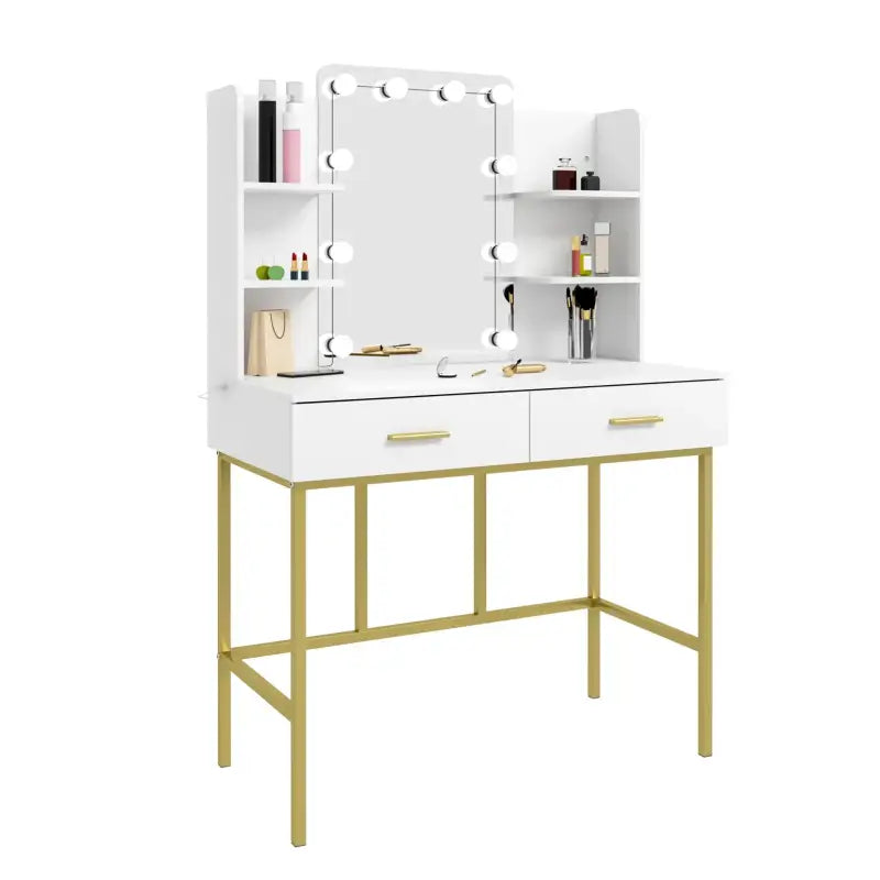 BukkitBow kaptafel met spiegel en LED-verlichting, afmetingen 90x75x45 cm, stijlvolle make-up tafel met opbergruimte.