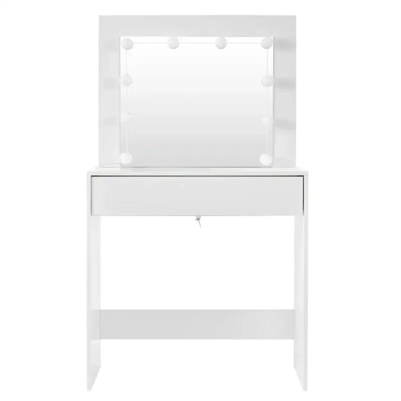 BukkitBow kaptafel met grote spiegel, LED-verlichting en opbergruimte, MDF vezelplaat, afmetingen 80x40x140cm