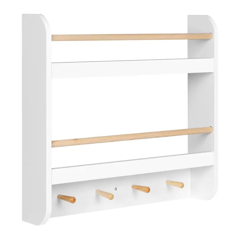 Kinderboekenplank van BukkitBow met 2 planken, 4 haken en wandmontage, gemaakt van MDF en grenenhout, 60x55x12cm