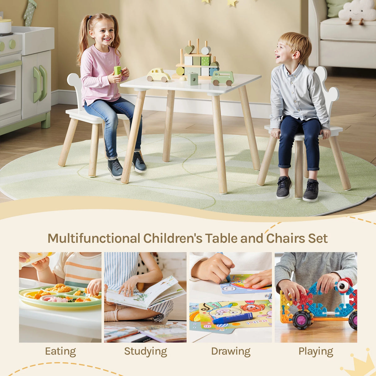 BukkitBow - Kindertafel met 2 Stoelen - Hout - Montessori - Speelset