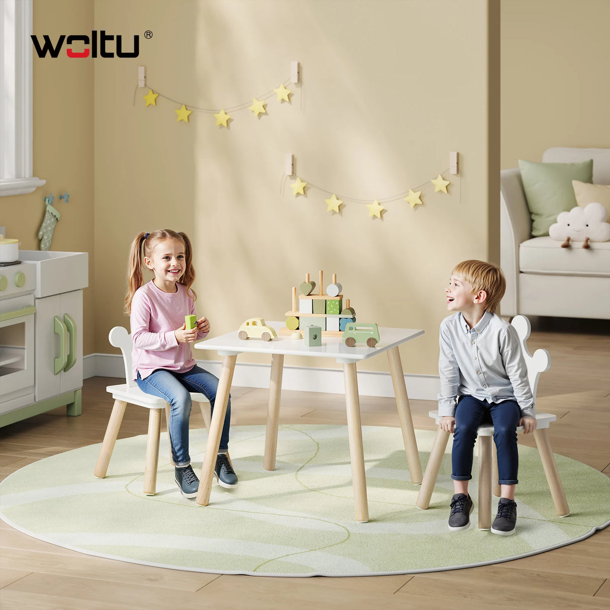 BukkitBow - Kindertafel met 2 Stoelen - Hout - Montessori - Speelset