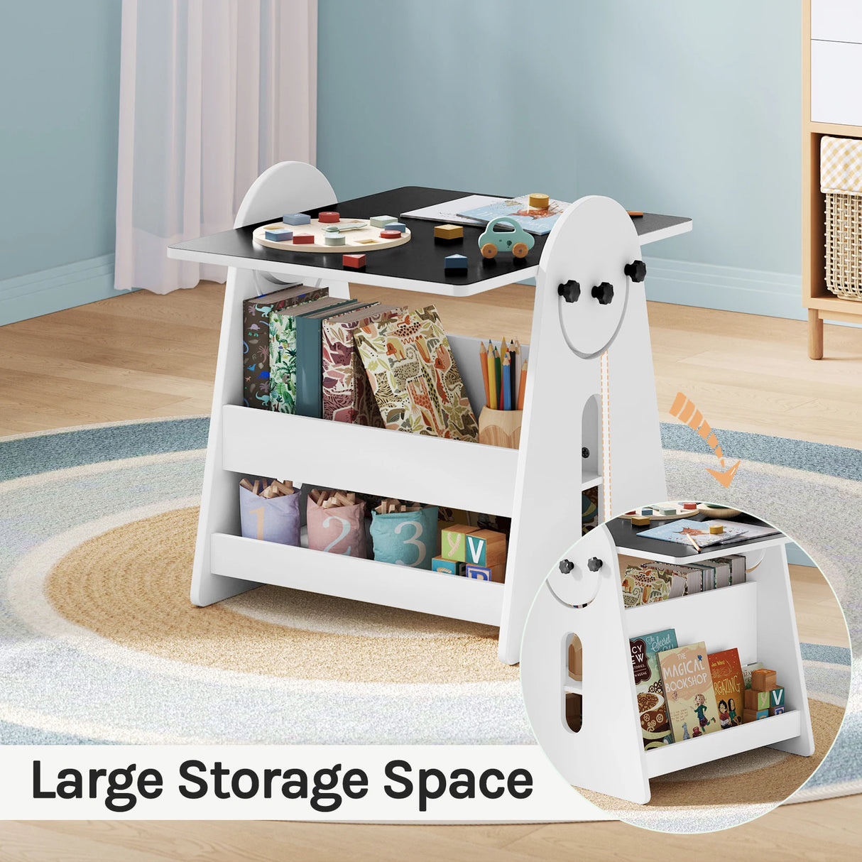 BukkitBow kindertafel met 2 stoeltjes en opbergruimte, 2-in-1 tekentafel voor kinderen, inclusief bijpassende stoelen