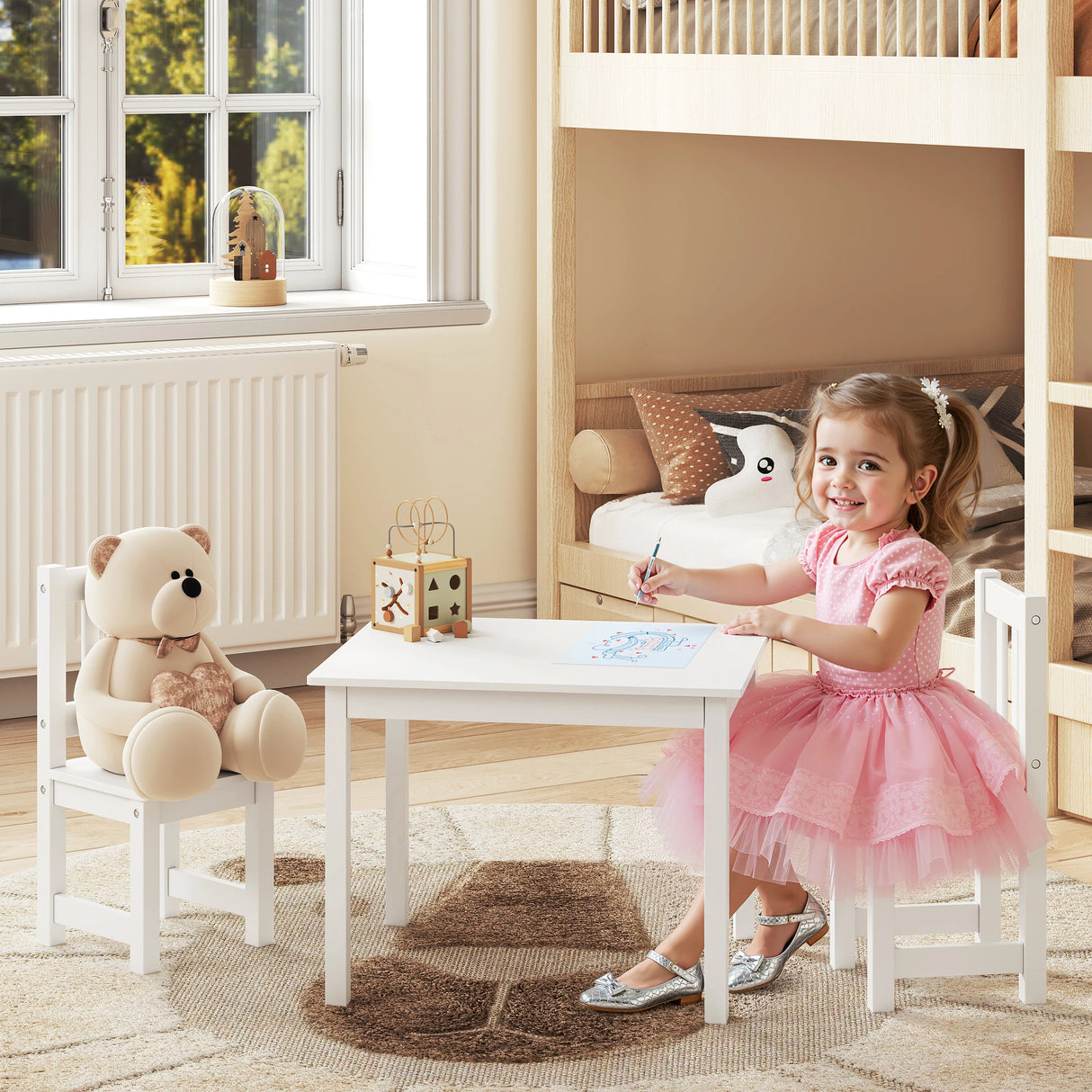 BukkitBow - Kindertafel met 2 Stoeltjes - Hout - Zitgroep - Speeltafel voor Kinderkamer - Vanaf 2 Jaar