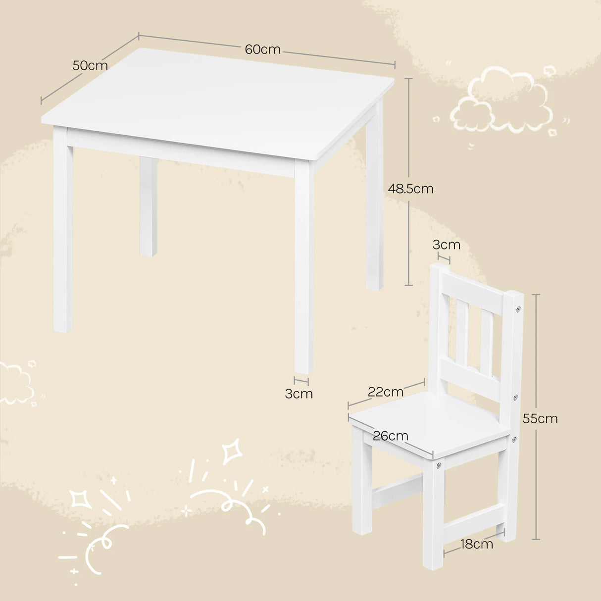 BukkitBow - Kindertafel met 2 Stoeltjes - Hout - Zitgroep - Speeltafel voor Kinderkamer - Vanaf 2 Jaar