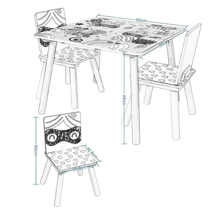 Roze kindertafel met stoelen van BukkitBow, ideaal voor spelen en leren, afmetingen 60x44x60cm, kindermeubelset.