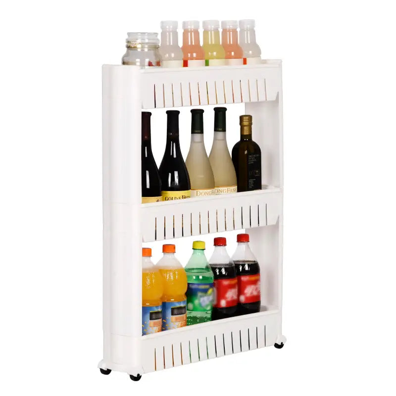 BukkitBow kleine keukenwagen met smal rek op wielen, 3 of 4 lagen opslag, geschikt voor keuken, woonkamer of badkamer.