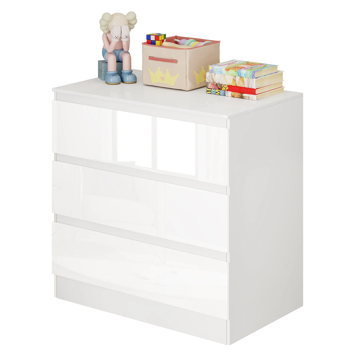 BukkitBow dressoir met 3 lades, spaanplaat, in slaapkamer, opbergkast, modern design, geschikt als slaapkamer dressoir.