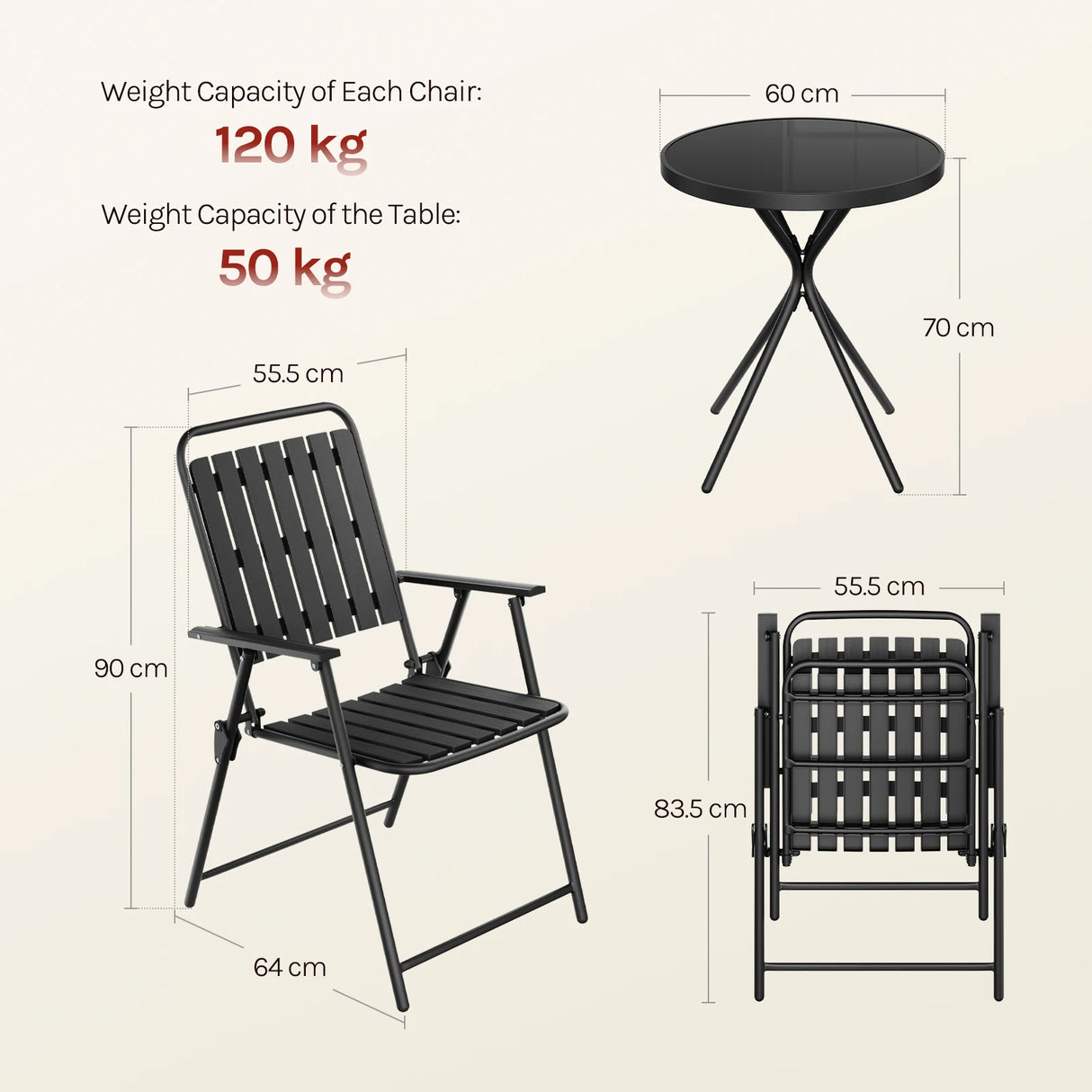 Luxe BukkitBow 3-delige bistroset met glazen tafel en inklapbare stoelen, perfect voor buitengebruik, elegante en comfortabele tuinset.