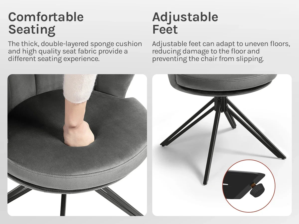 Set van 2 luxe BukkitBow draaibare eetkamerstoelen met 360 graden rotatie, moderne en comfortabele design.